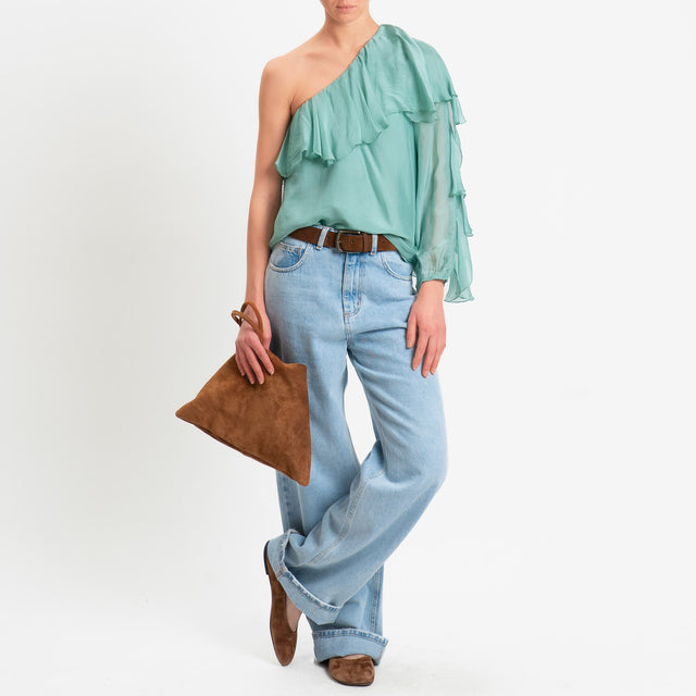 Dixie-Blusa monospalla misto seta - acqua