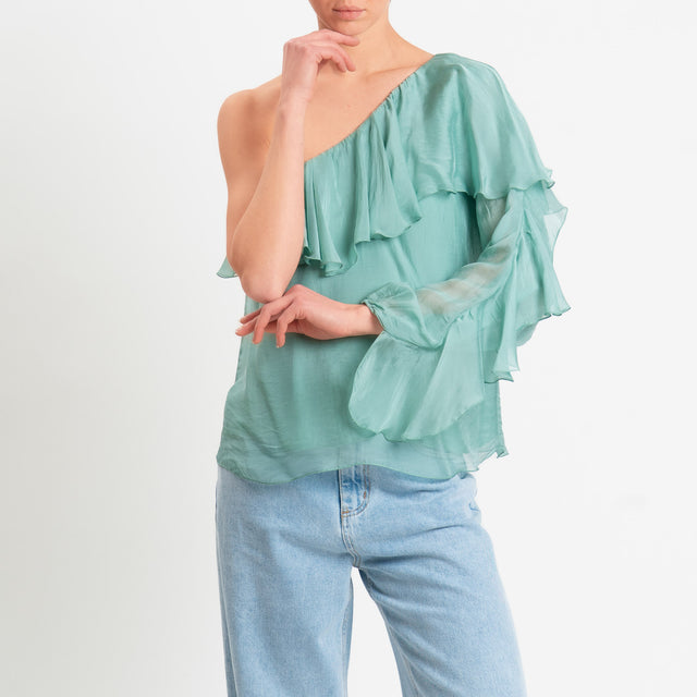 Dixie-Blusa monospalla misto seta - acqua