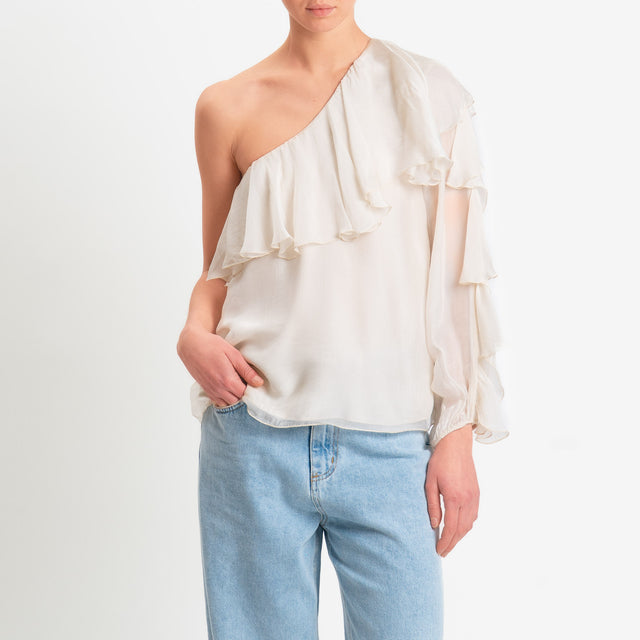 Dixie-Blusa monospalla misto seta - burro