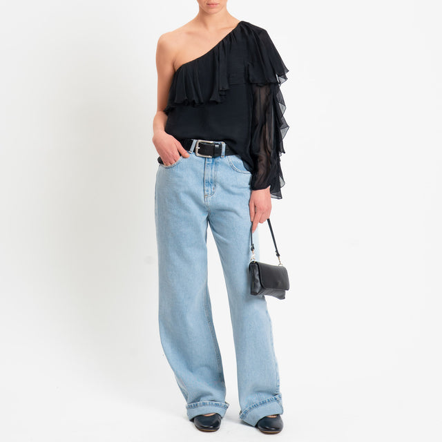 Dixie-Blusa monospalla misto seta - nero