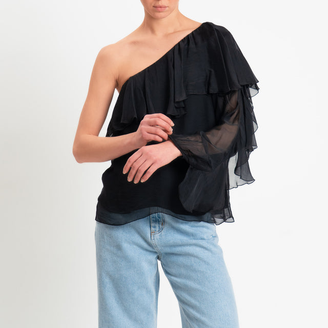 Dixie-Blusa monospalla misto seta - nero