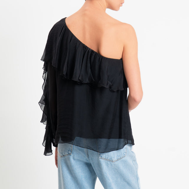 Dixie-Blusa monospalla misto seta - nero