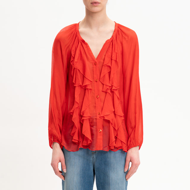 Dixie-Camicia mussola con rouches - rosso