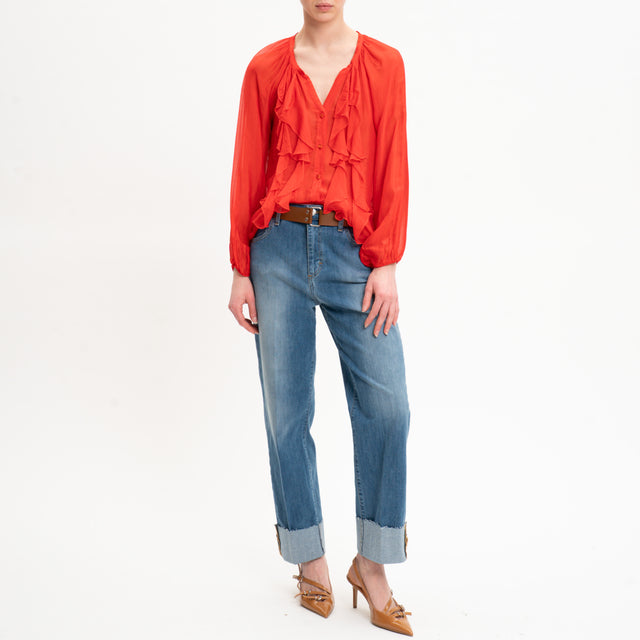 Dixie-Camicia mussola con rouches - rosso