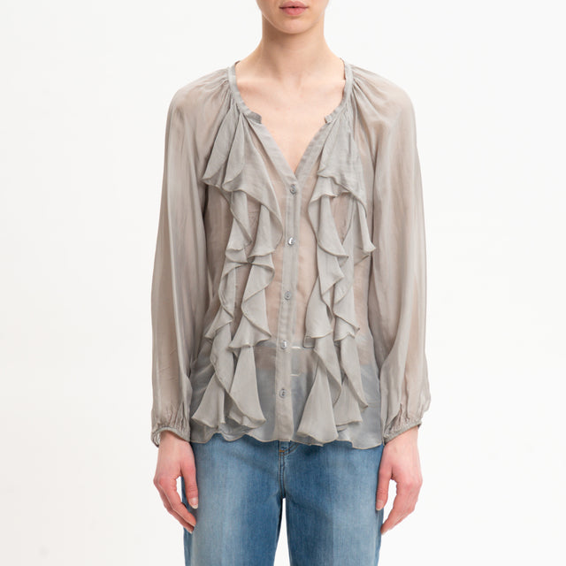 Dixie-Camicia mussola con rouches - taupe