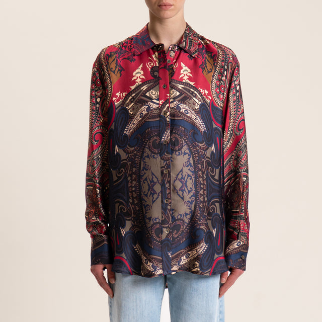 Dixie-Camicia satin fantasia - india/blu/beige