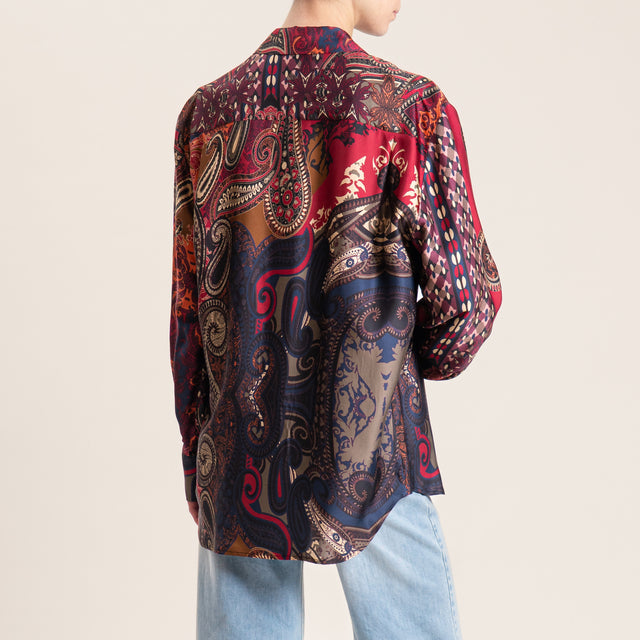 Dixie-Camicia satin fantasia - india/blu/beige
