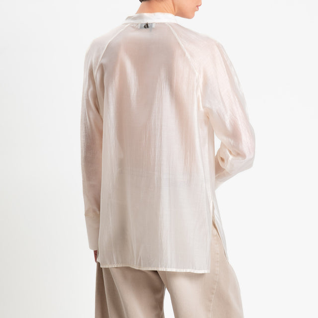 Dixie-Camicia mandarin in mussola spacchi laterali - beige