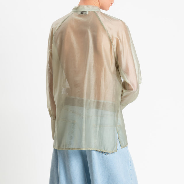 Dixie-Camicia mandarin in mussola spacchi laterali - salvia