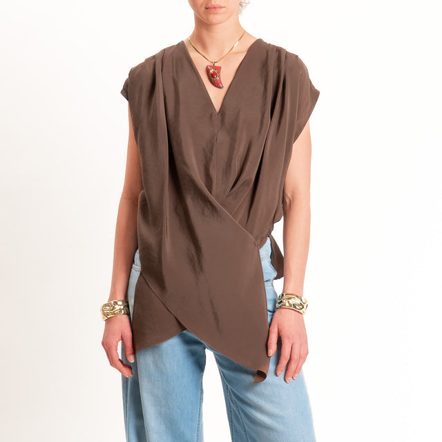 Dixie-Blusa tessuto modal con riprese - moro