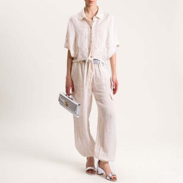 Dixie-Camicia in lino con nodo - burro