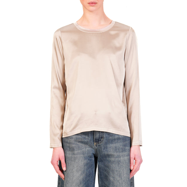 Blusa de satén elástico de manga larga Dixie - Gris topo