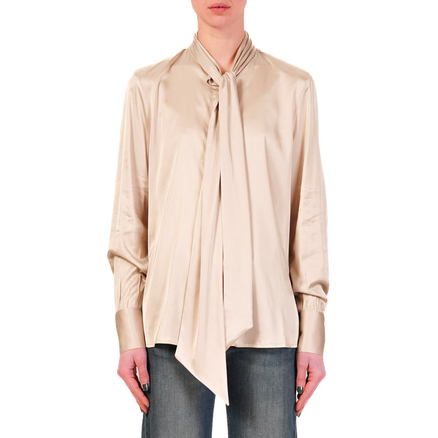 Camisa Dixie de satén elástico con lazo - Beige
