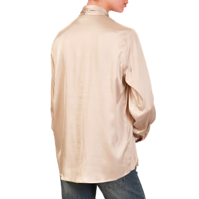 Dixie-Camicia in satin elasticizzato con fiocco - beige