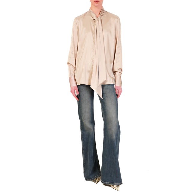 Camisa Dixie de satén elástico con lazo - Beige