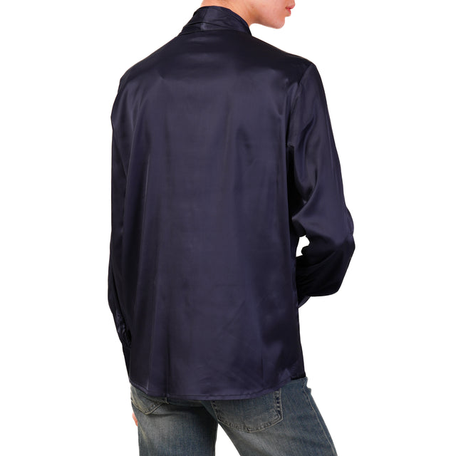 Dixie-Camicia in satin elasticizzato con fiocco - blu