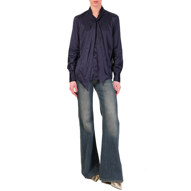 Camisa Dixie de satén elástico con lazo - Azul