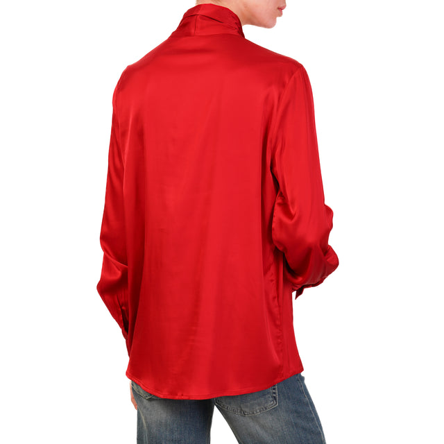 Camisa Dixie de satén elástico con lazo - Roja