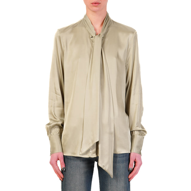 Camisa Dixie de satén elástico con lazo - Salvia
