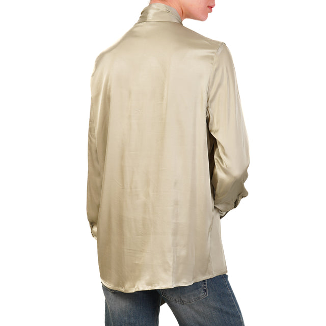 Dixie-Camicia in satin elasticizzato con fiocco - salvia