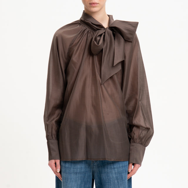 Camisa de muselina Dixie con lazo - marrón oscuro