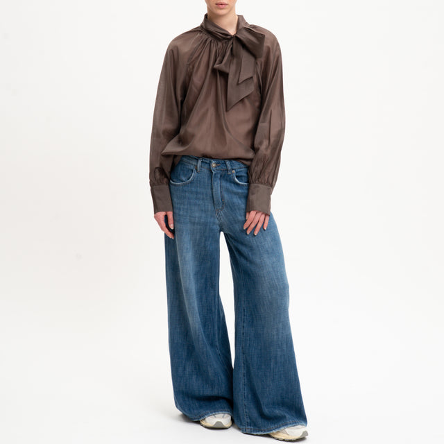 Camisa de muselina Dixie con lazo - marrón oscuro