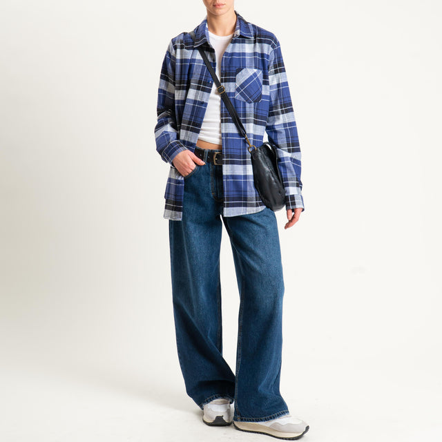 Dixie-Camicia check oversize - latte/blu/grigio