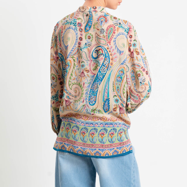 Dixie-Camicia fantasia spacchi laterali - sand/turchese/verde