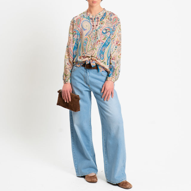 Dixie-Camicia fantasia spacchi laterali - sand/turchese/verde