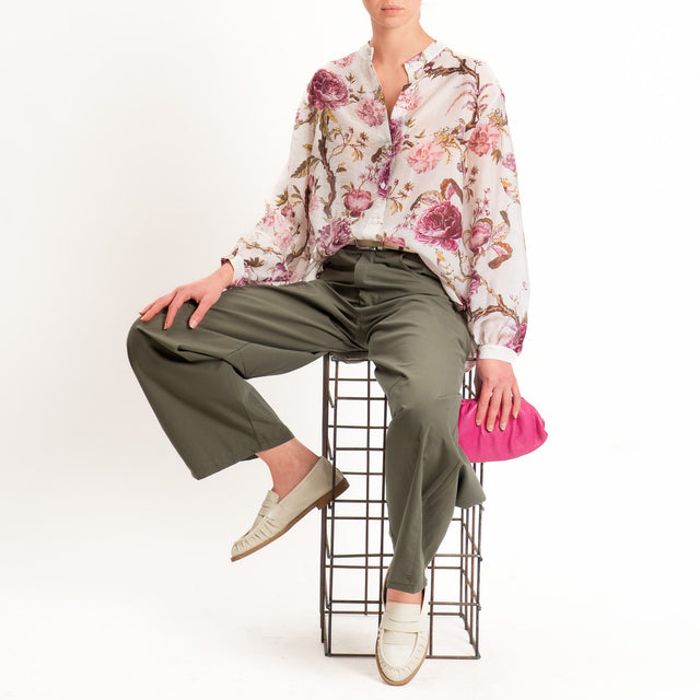 Dixie-Camicia mussola lyocell fantasia floreale - panna/magenta/militare