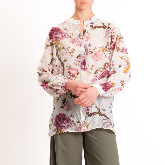 Dixie-Camicia mussola lyocell fantasia floreale - panna/magenta/militare
