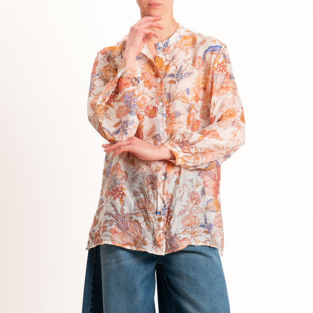 Dixie-Camicia mussola lyocell fantasia floreale - burro/orange/avio