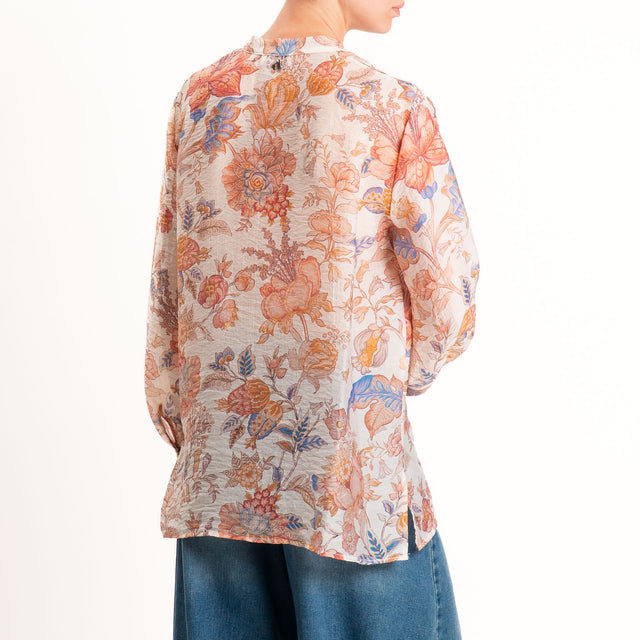 Dixie-Camicia mussola lyocell fantasia floreale - burro/orange/avio