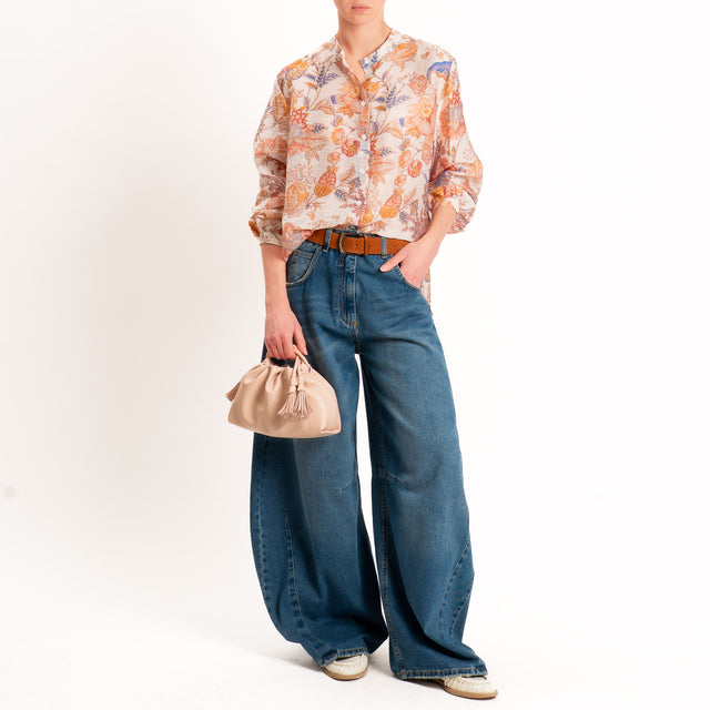 Dixie-Camicia mussola lyocell fantasia floreale - burro/orange/avio