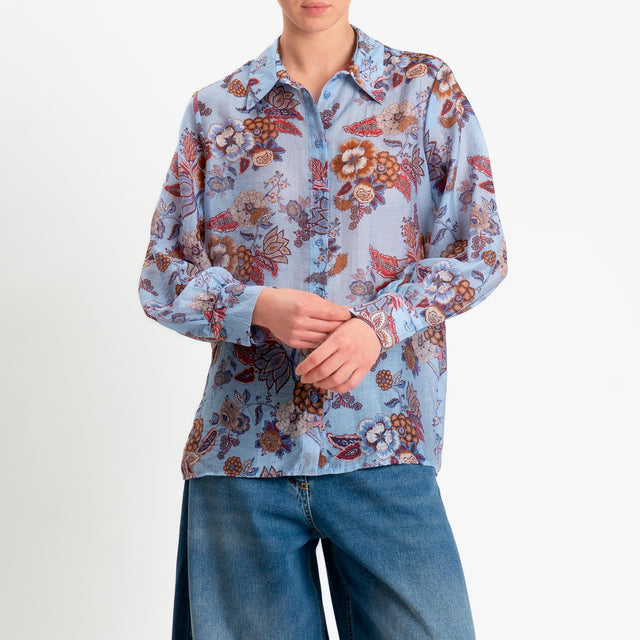 Dixie-Camicia fantasia floreale mussola di lyocell - celeste/india/moro