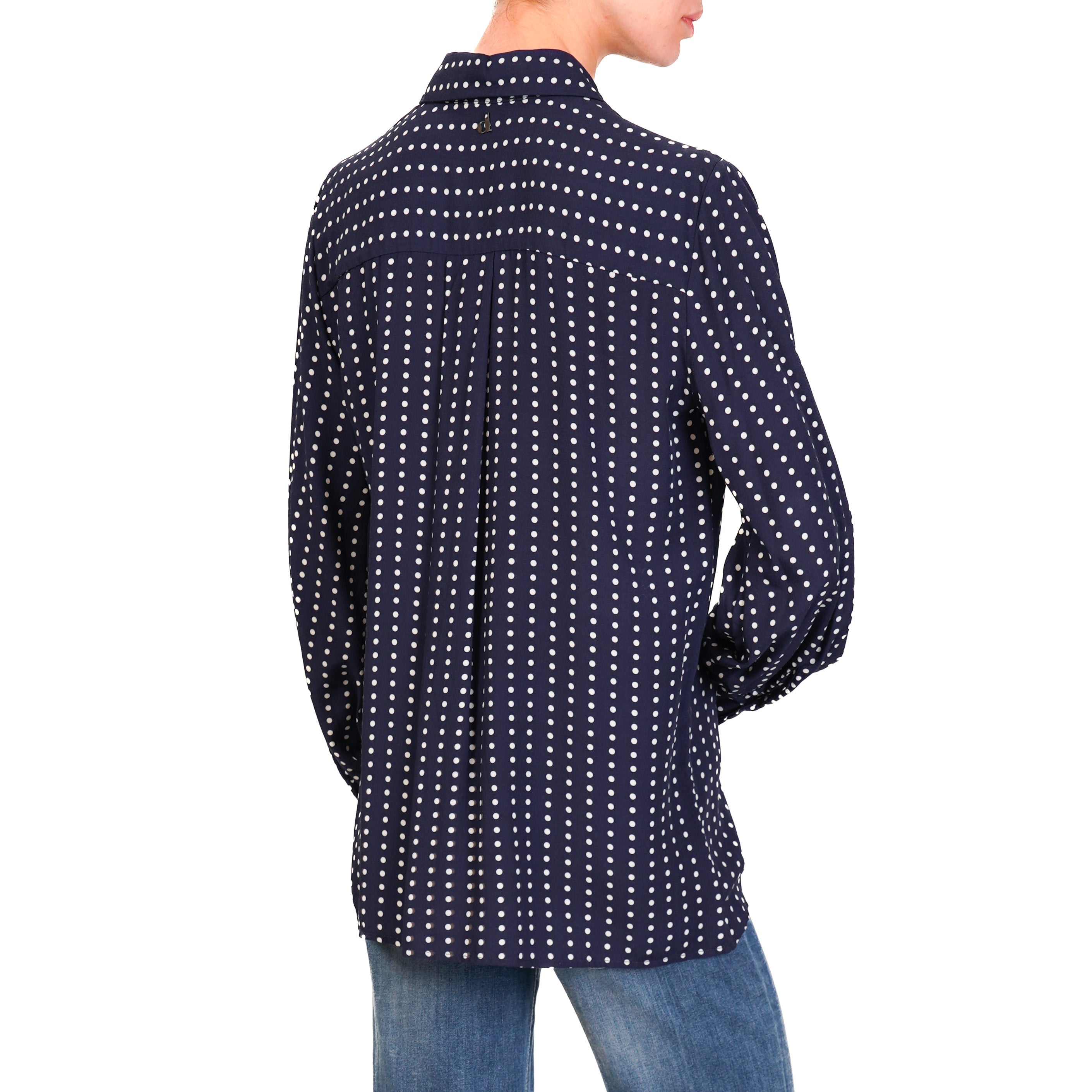 Blue and white polka dot shirt on sale
