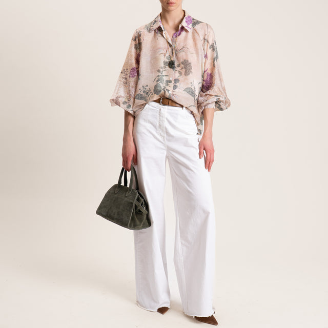 Dixie-Camicia mussola lyocell fantasia fiori - sabbia/militare/aubergine