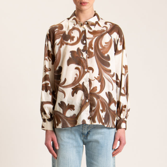 Dixie-Camicia mussola fantasia - burro/cioccolato