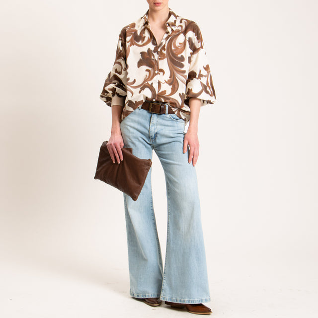 Dixie-Camicia mussola fantasia - burro/cioccolato