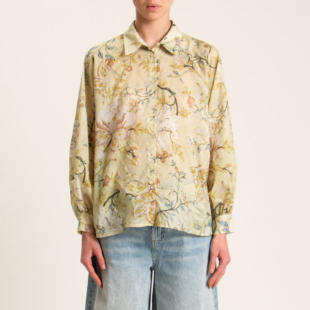Dixie-Camicia mussola fantasia floreale - salvia/olio/coccio