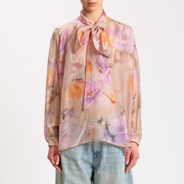 Dixie-Blusa floreale mussola con fiocco - nude/melon/glicine
