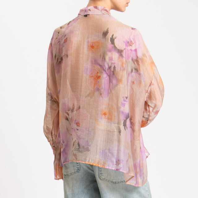 Dixie-Blusa floreale mussola con fiocco - nude/melon/glicine
