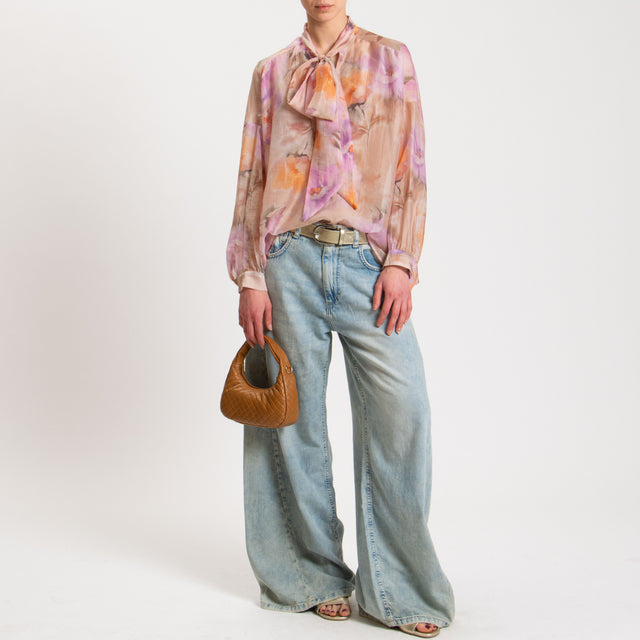 Dixie-Blusa floreale mussola con fiocco - nude/melon/glicine