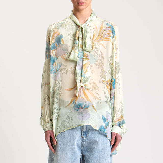 Dixie-Camicia fantasia floreale con fiocco - acqua/turchese/olio