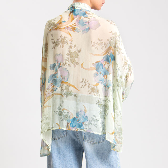 Dixie-Camicia fantasia floreale con fiocco - acqua/turchese/olio