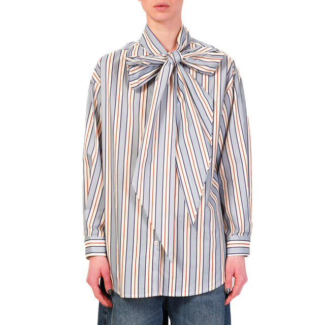 Camisa de rayas Dixie con lazo - Azul claro/mantequilla/rojo