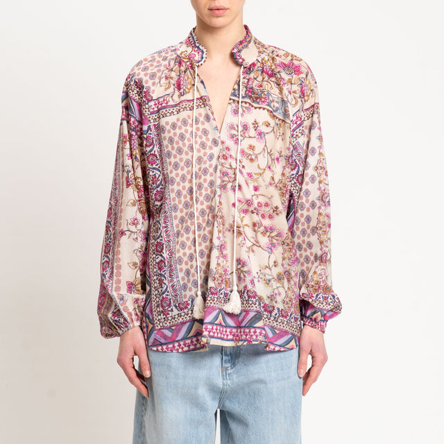 Dixie-Blusa mussola fantasia floreale - burro/malva