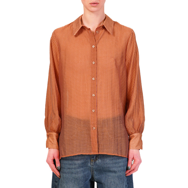 Camisa de muselina de lunares Dixie - Camel/Rosa