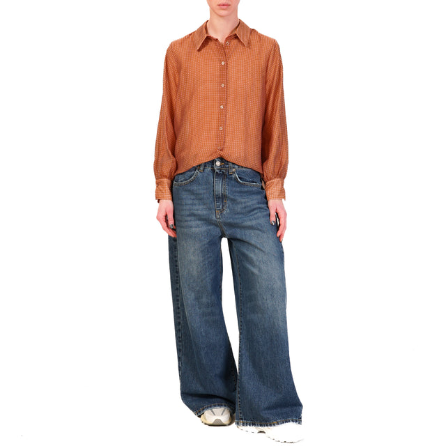 Camisa de muselina de lunares Dixie - Camel/Rosa