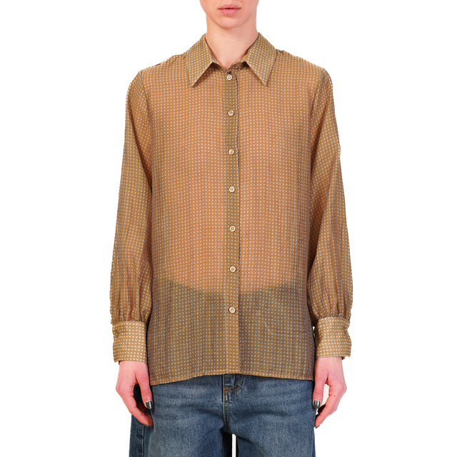 Camisa de muselina con lunares Dixie - color cacahuete/azul claro